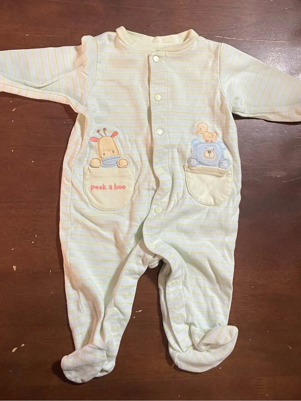 Vintage 2005 Carter's Peek-a-Boo Animals Footed Sleeper Pajamas Pastel Stripe 6M